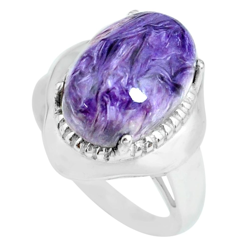 925 silver 6.31cts natural purple charoite oval solitaire ring size 6 p69954