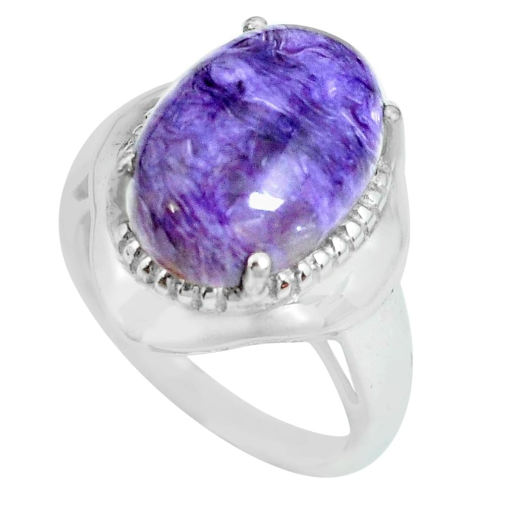 925 silver 5.78cts natural purple charoite oval solitaire ring size 6 p69967