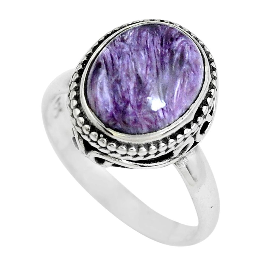 925 silver 4.52cts natural purple charoite solitaire ring size 7 p70007