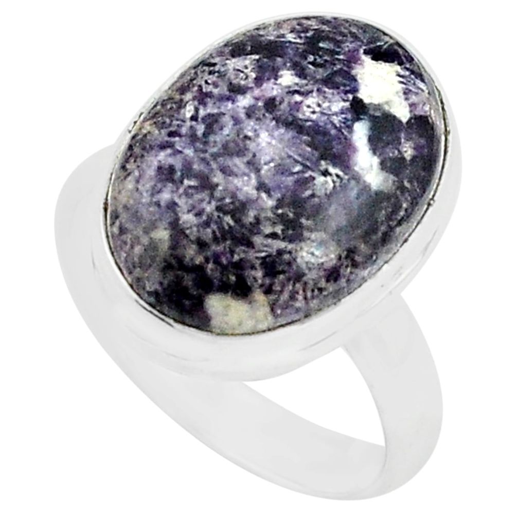 925 silver 11.19cts natural purple lepidolite solitaire ring size 7.5 p80608