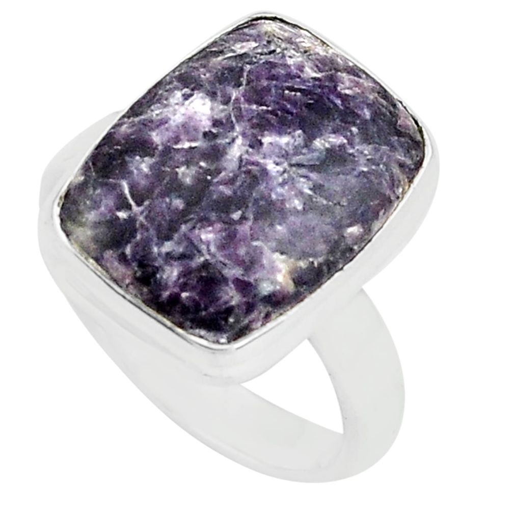 925 silver 9.98cts natural purple lepidolite solitaire ring size 8 p80614