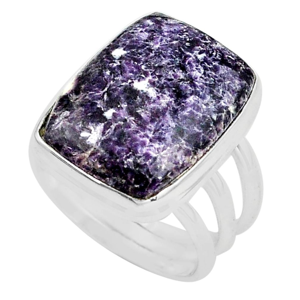 925 silver 15.33cts natural purple lepidolite solitaire ring size 8 p80619