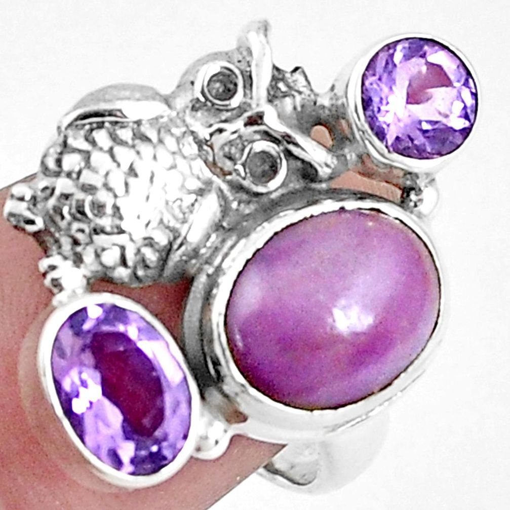 925 silver 7.07cts natural purple phosphosiderite owl ring size 6.5 p42744
