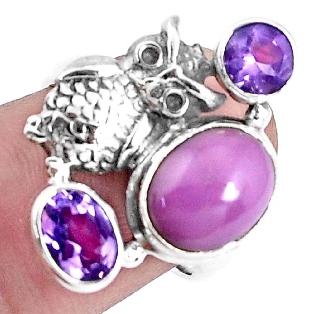 925 silver 7.22cts natural purple phosphosiderite owl ring size 6.5 p42747