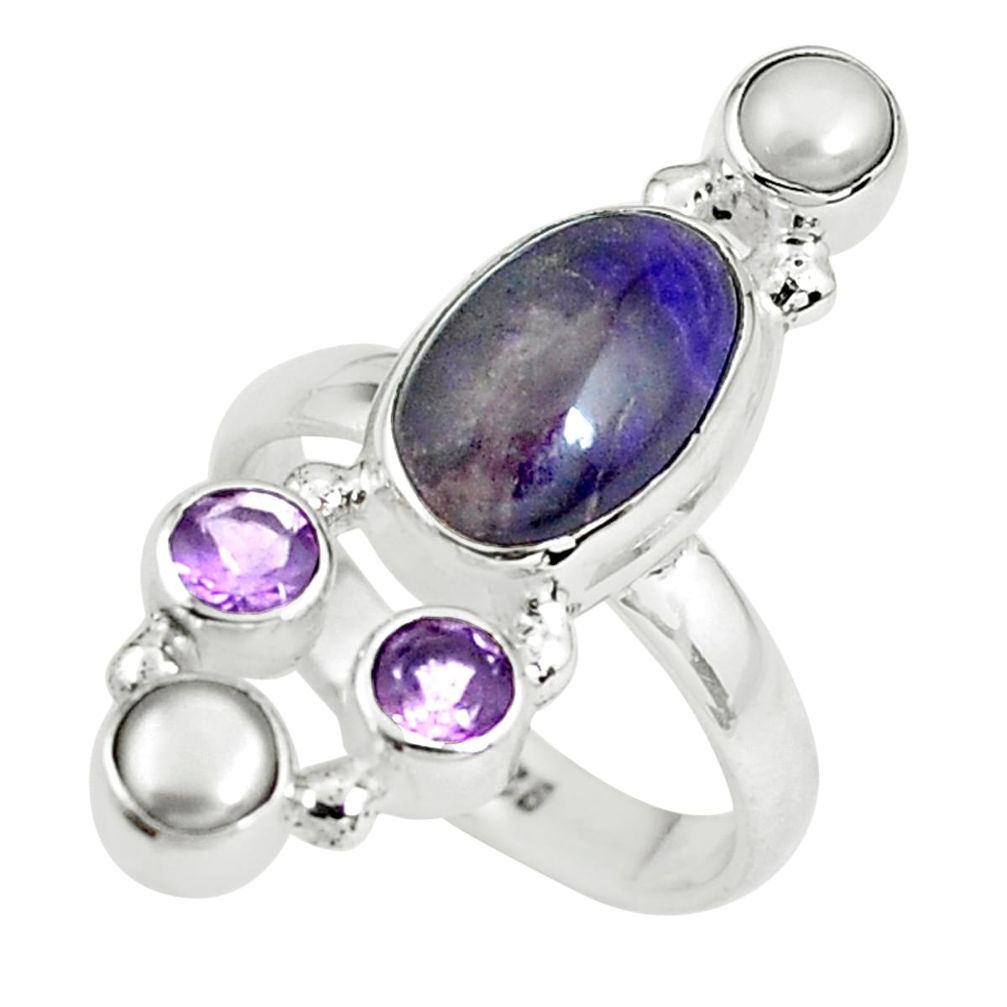 925 silver 7.66cts natural purple sugilite amethyst pearl ring size 7.5 p61850