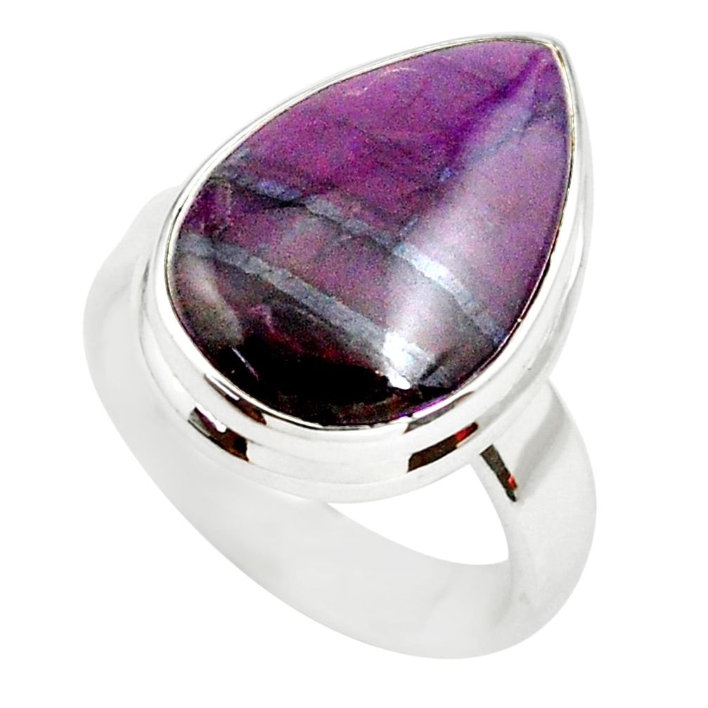 925 silver 10.78cts natural purple sugilite pear solitaire ring size 6.5 p71436