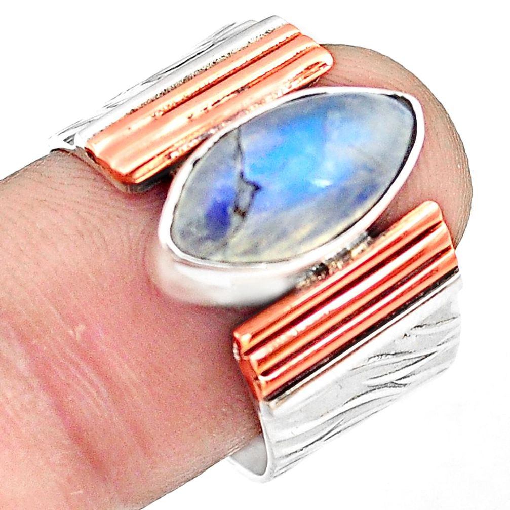 925 silver natural rainbow moonstone 14k gold solitaire ring size 8.5 p81010