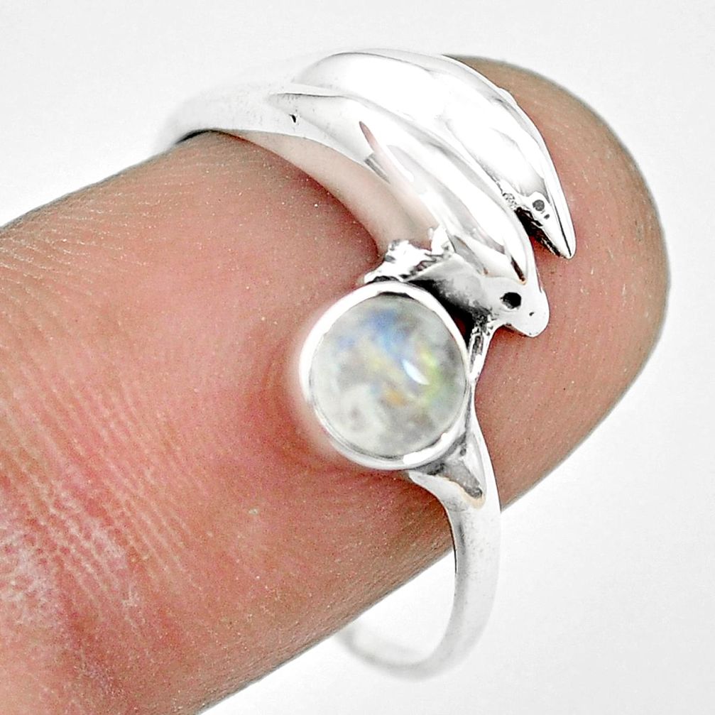 925 silver natural rainbow moonstone dolphin solitaire ring size 9 p61780