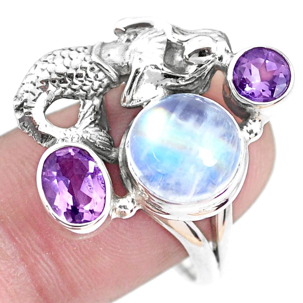 925 silver 6.92cts natural rainbow moonstone fairy mermaid ring size 9 p42898