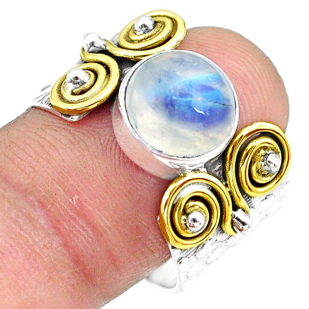 925 silver 5.23cts natural rainbow moonstone gold solitaire ring size 8.5 p81060
