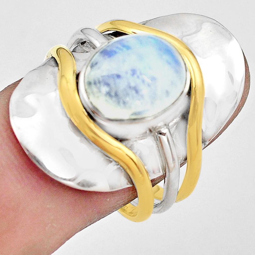 925 silver 4.99cts natural rainbow moonstone gold solitaire ring size 8.5 p81094