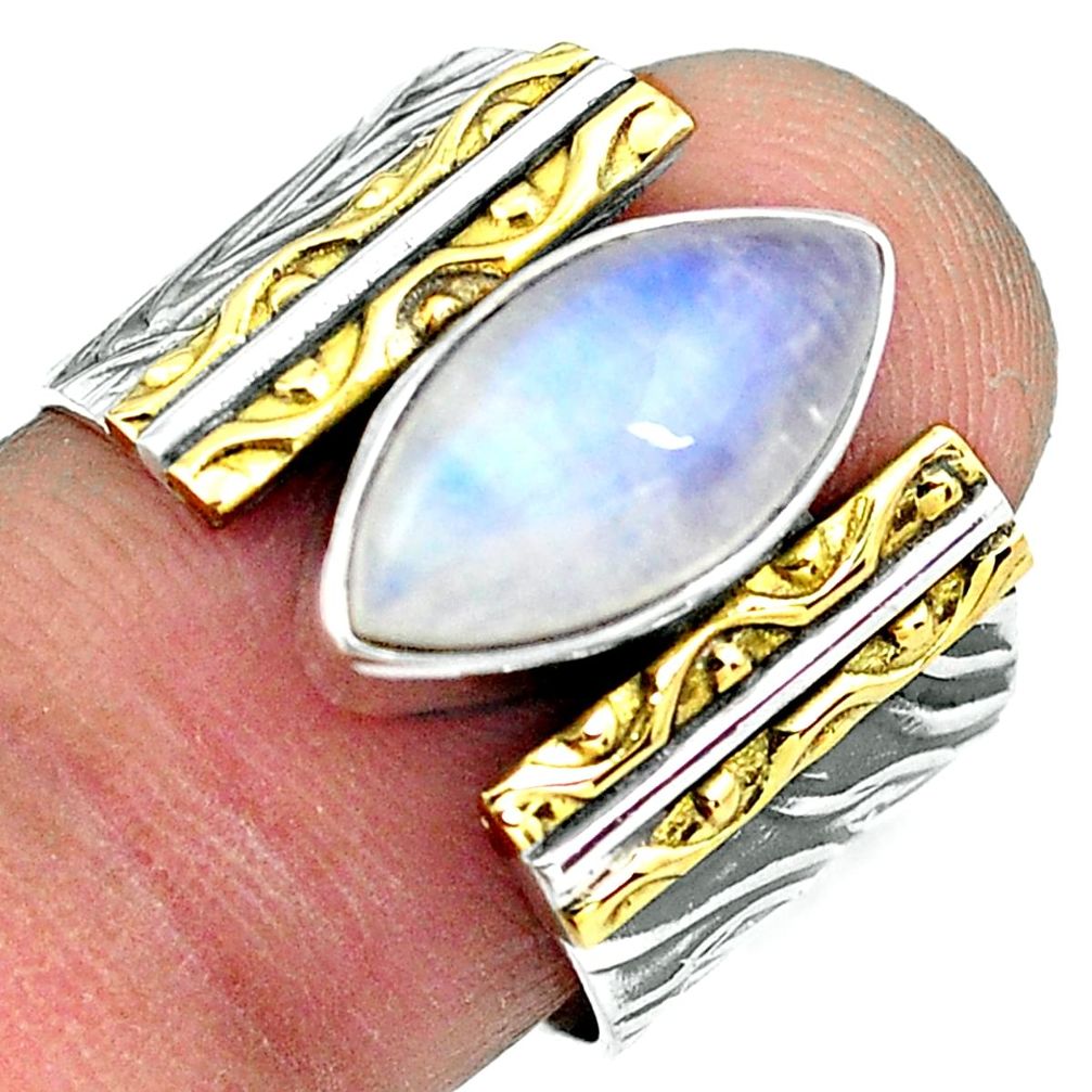 925 silver 6.18cts natural rainbow moonstone gold solitaire ring size 7.5 p87934