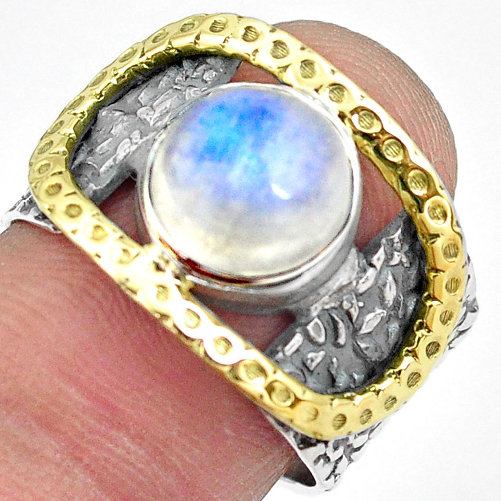 925 silver 4.91cts natural rainbow moonstone gold solitaire ring size 9 p87973