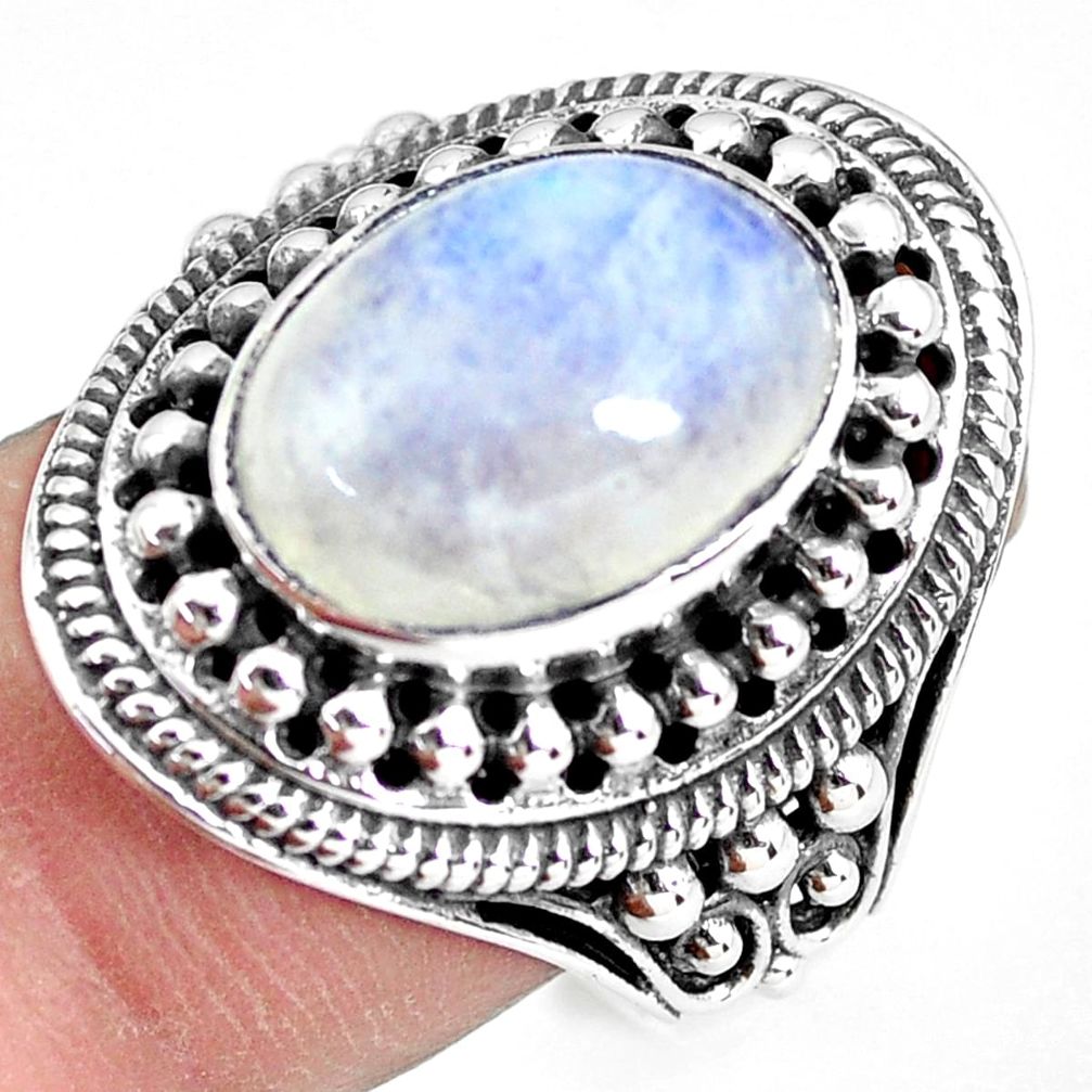 925 silver 6.61cts natural rainbow moonstone oval solitaire ring size 8 p56040