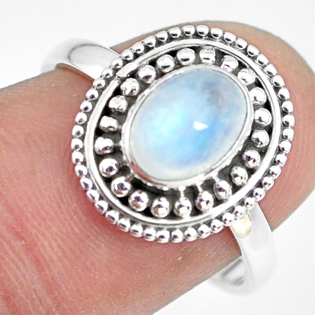 925 silver 2.08cts natural rainbow moonstone oval solitaire ring size 8 p64265