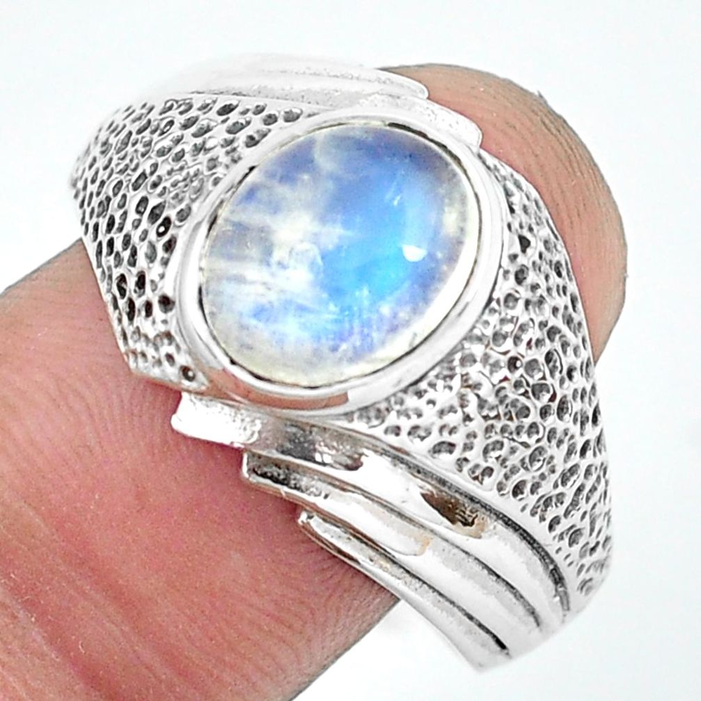 925 silver 3.13cts natural rainbow moonstone oval solitaire ring size 11 p65060