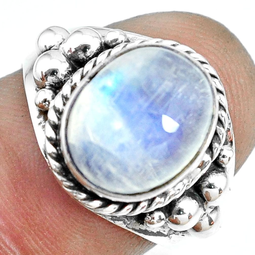925 silver 5.38cts natural rainbow moonstone oval solitaire ring size 7 p69780