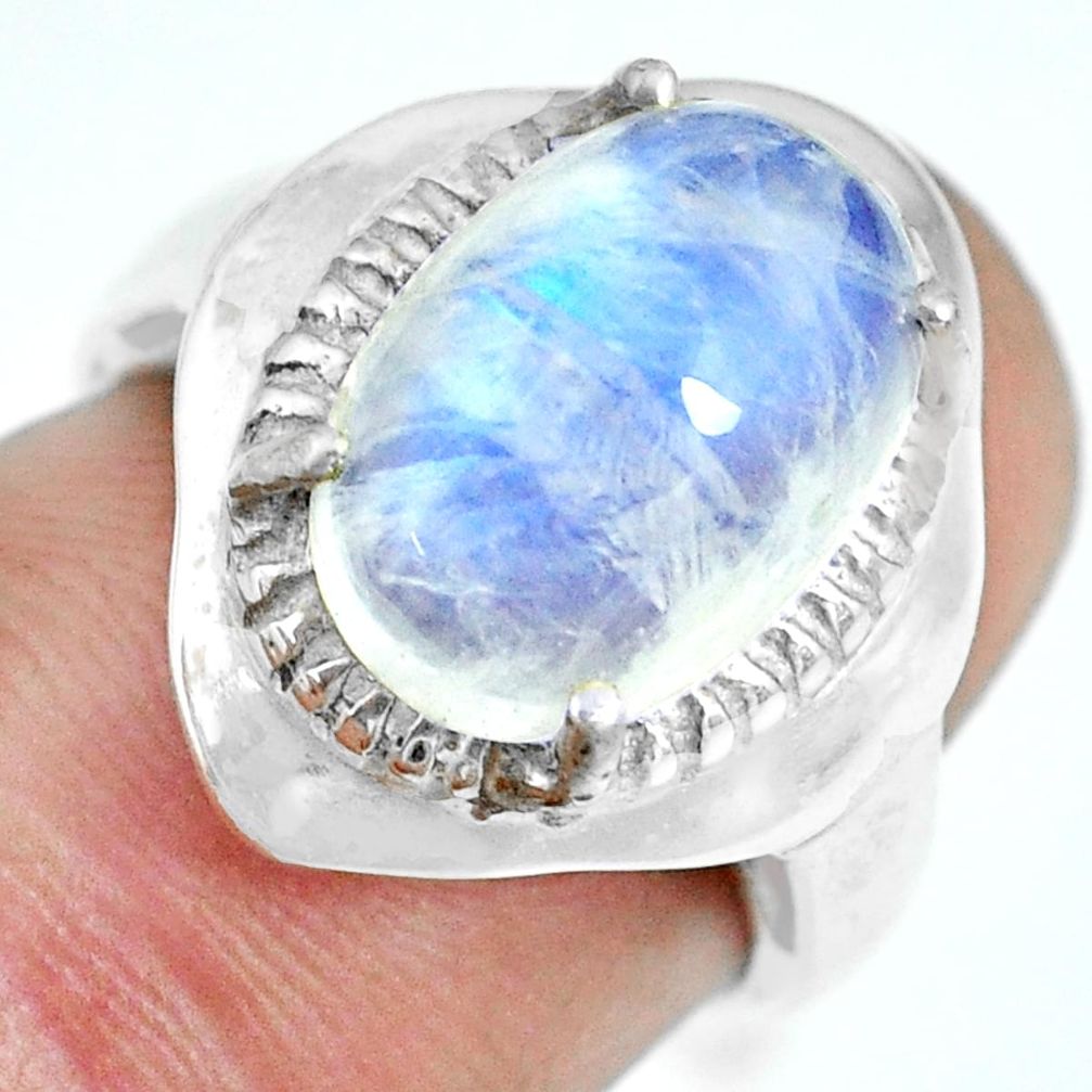 925 silver 6.01cts natural rainbow moonstone oval solitaire ring size 5.5 p69959