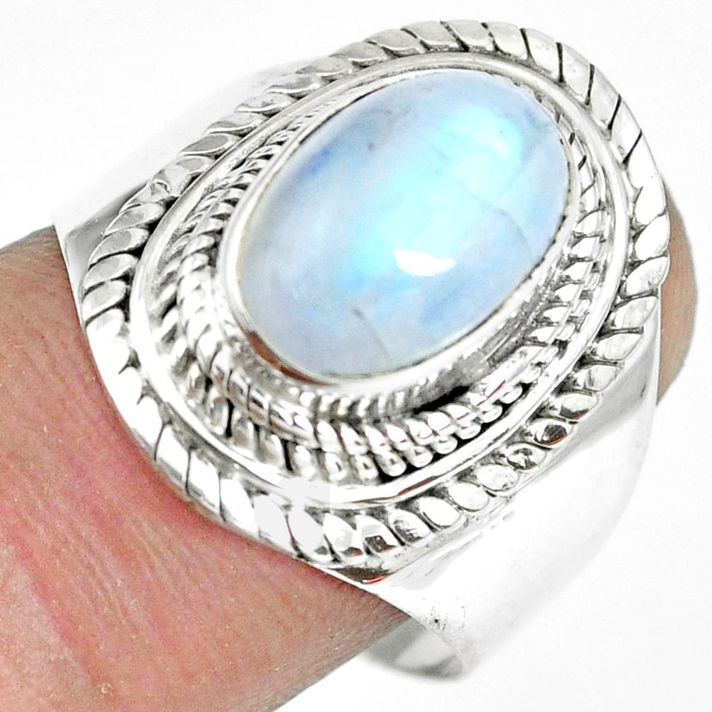 925 silver 4.71cts natural rainbow moonstone oval solitaire ring size 9 p70144