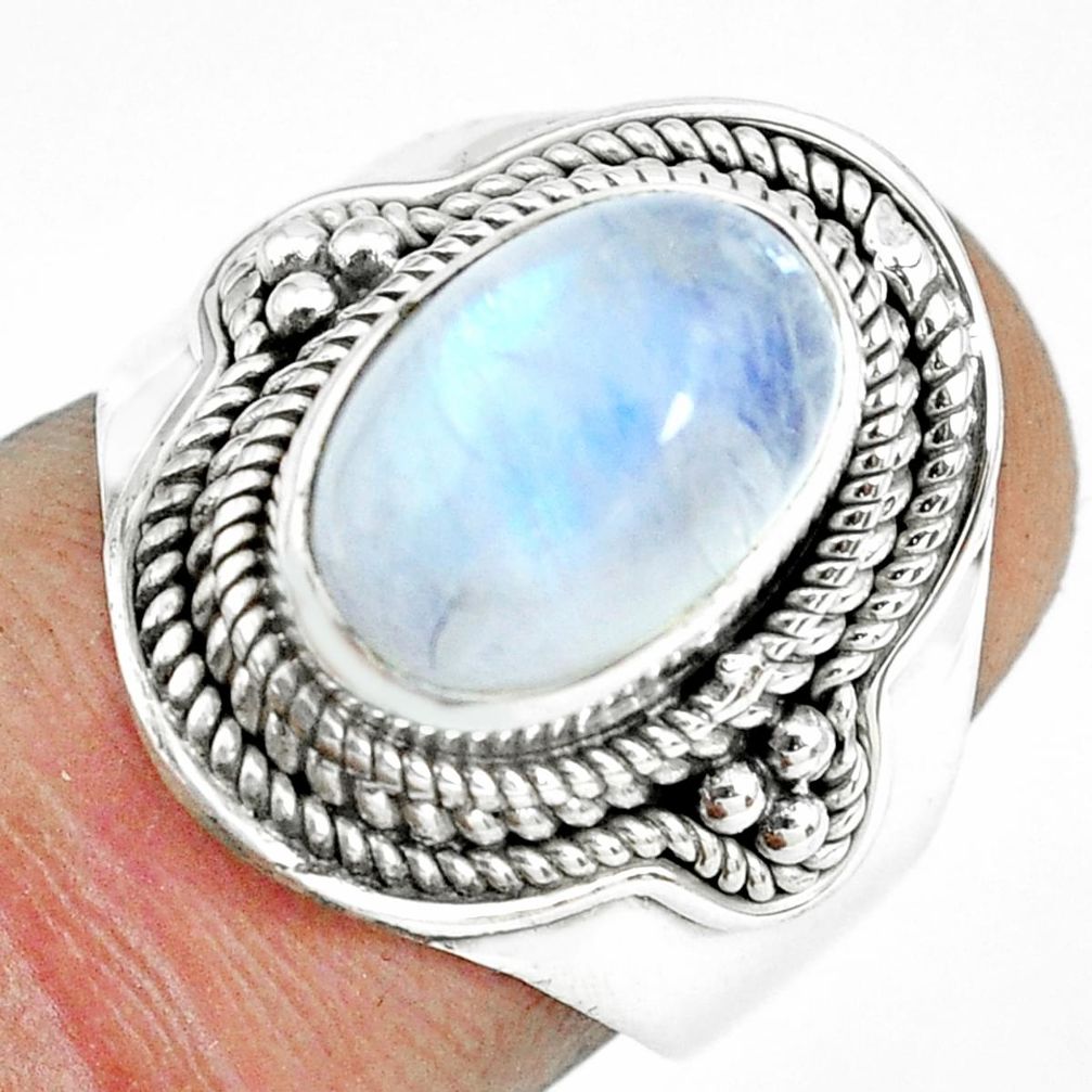 925 silver 4.54cts natural rainbow moonstone oval solitaire ring size 6.5 p70159