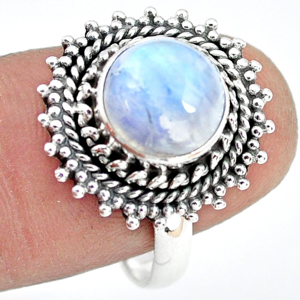 925 silver 5.16cts natural rainbow moonstone oval solitaire ring size 8 p72259