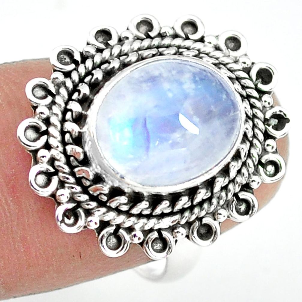 925 silver 4.92cts natural rainbow moonstone oval solitaire ring size 7 p72317