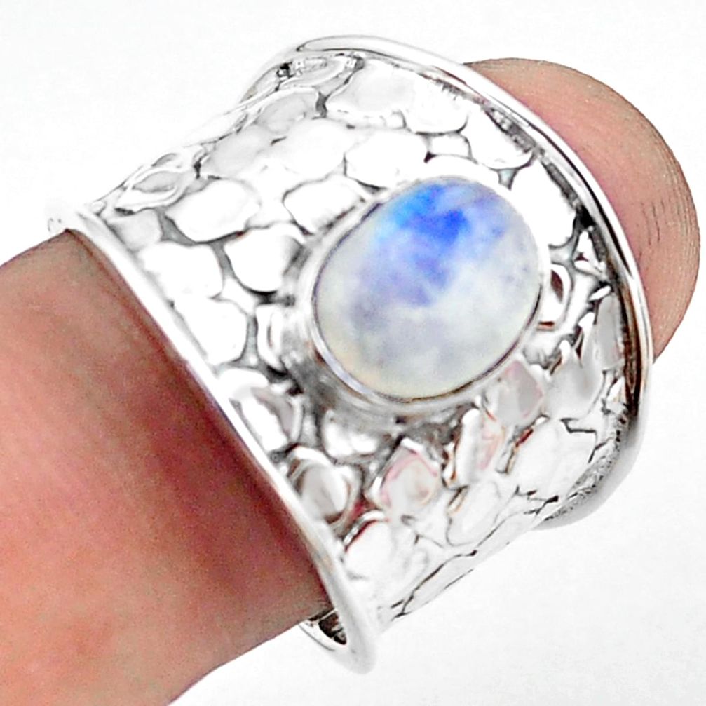 925 silver 3.16cts natural rainbow moonstone oval solitaire ring size 8 p74859