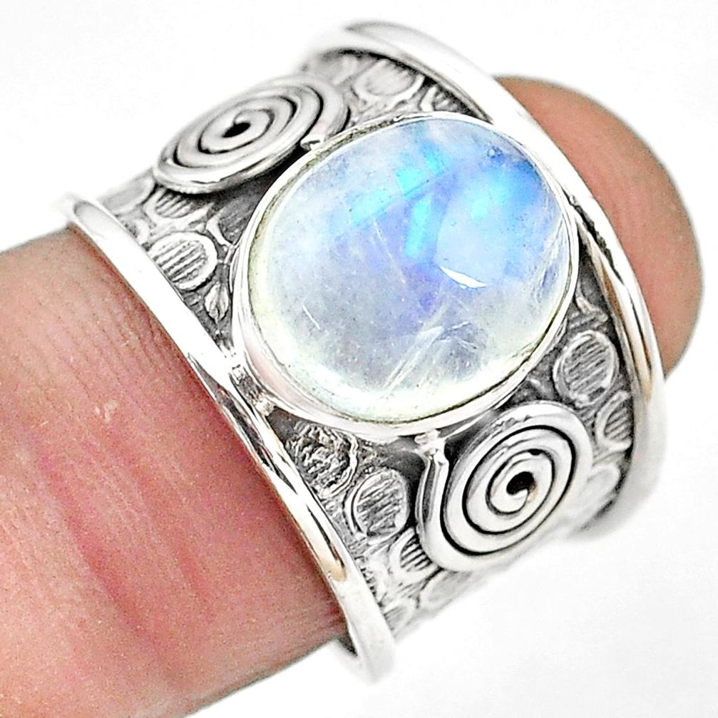 925 silver 5.31cts natural rainbow moonstone oval solitaire ring size 7 p81158