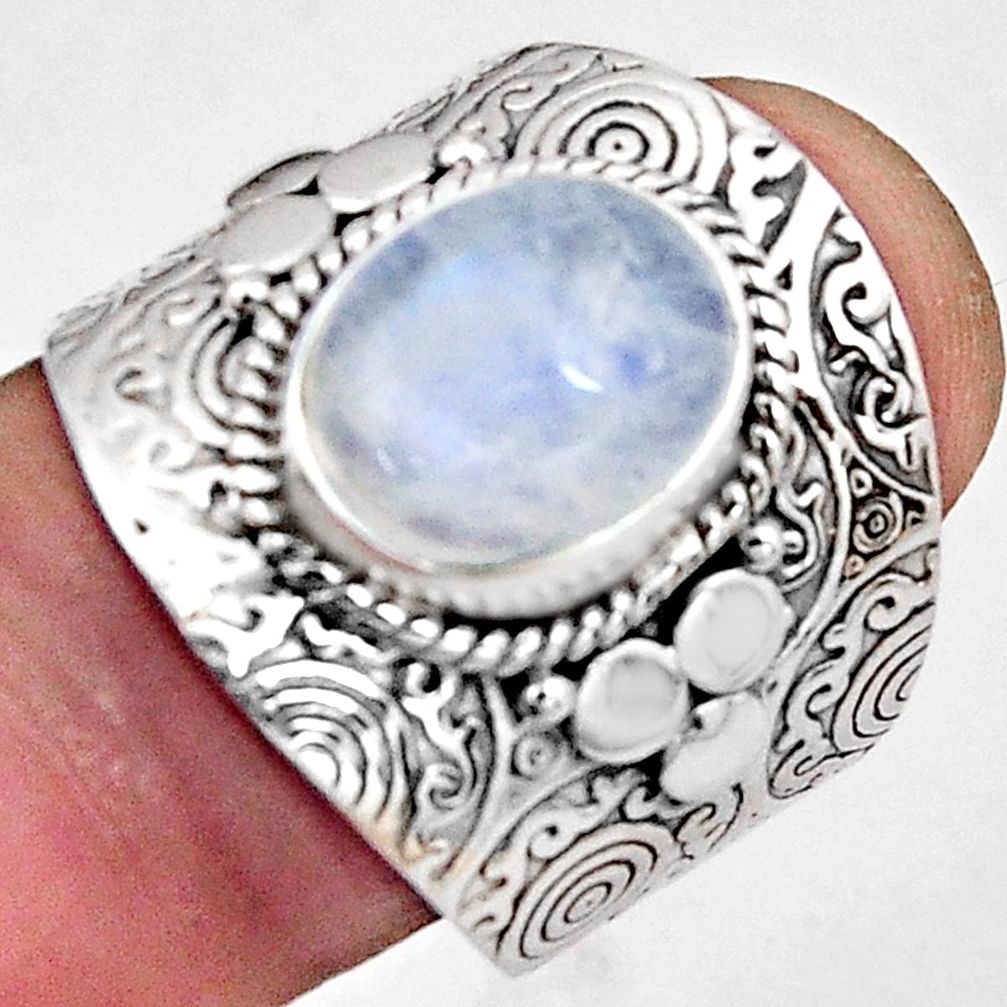 925 silver 5.34cts natural rainbow moonstone oval solitaire ring size 8.5 p89452