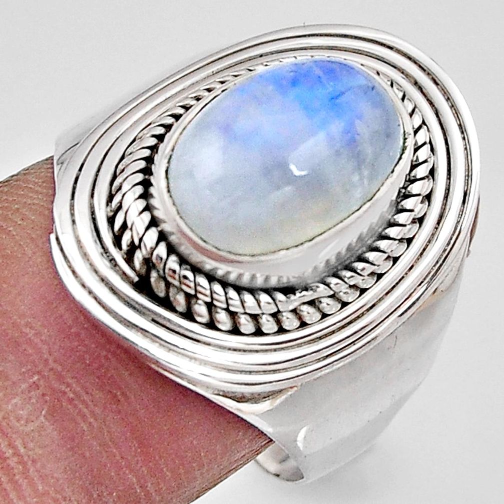 925 silver 3.91cts natural rainbow moonstone oval solitaire ring size 9 p91120