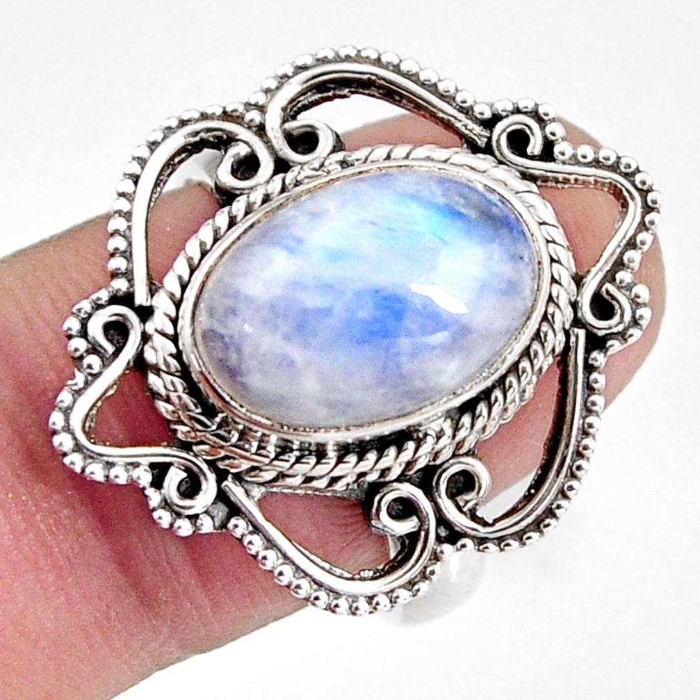 925 silver 5.08cts natural rainbow moonstone oval solitaire ring size 8 p92660