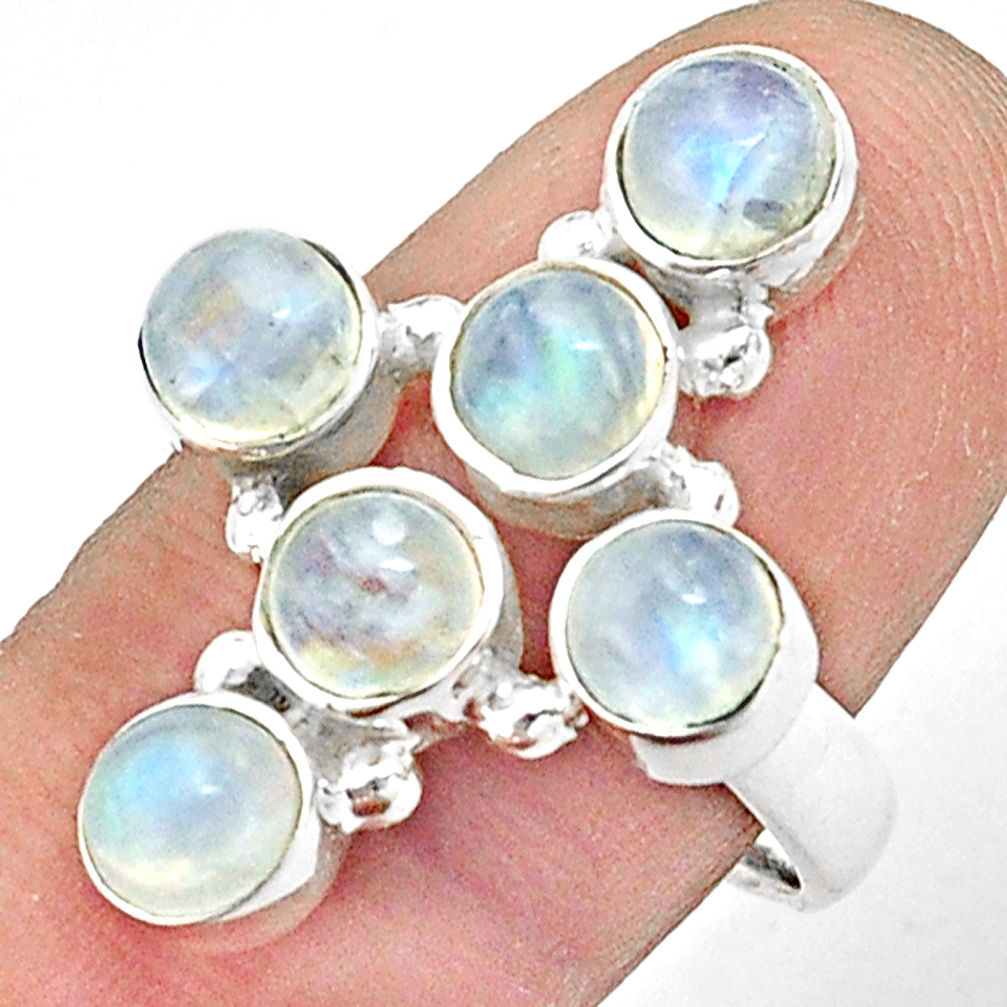 925 silver 5.72cts natural rainbow moonstone round holy cross ring size 9 p77678