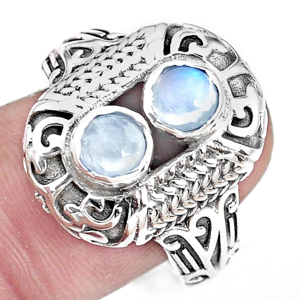 925 silver 1.82cts natural rainbow moonstone round solitaire ring size 8 p36140