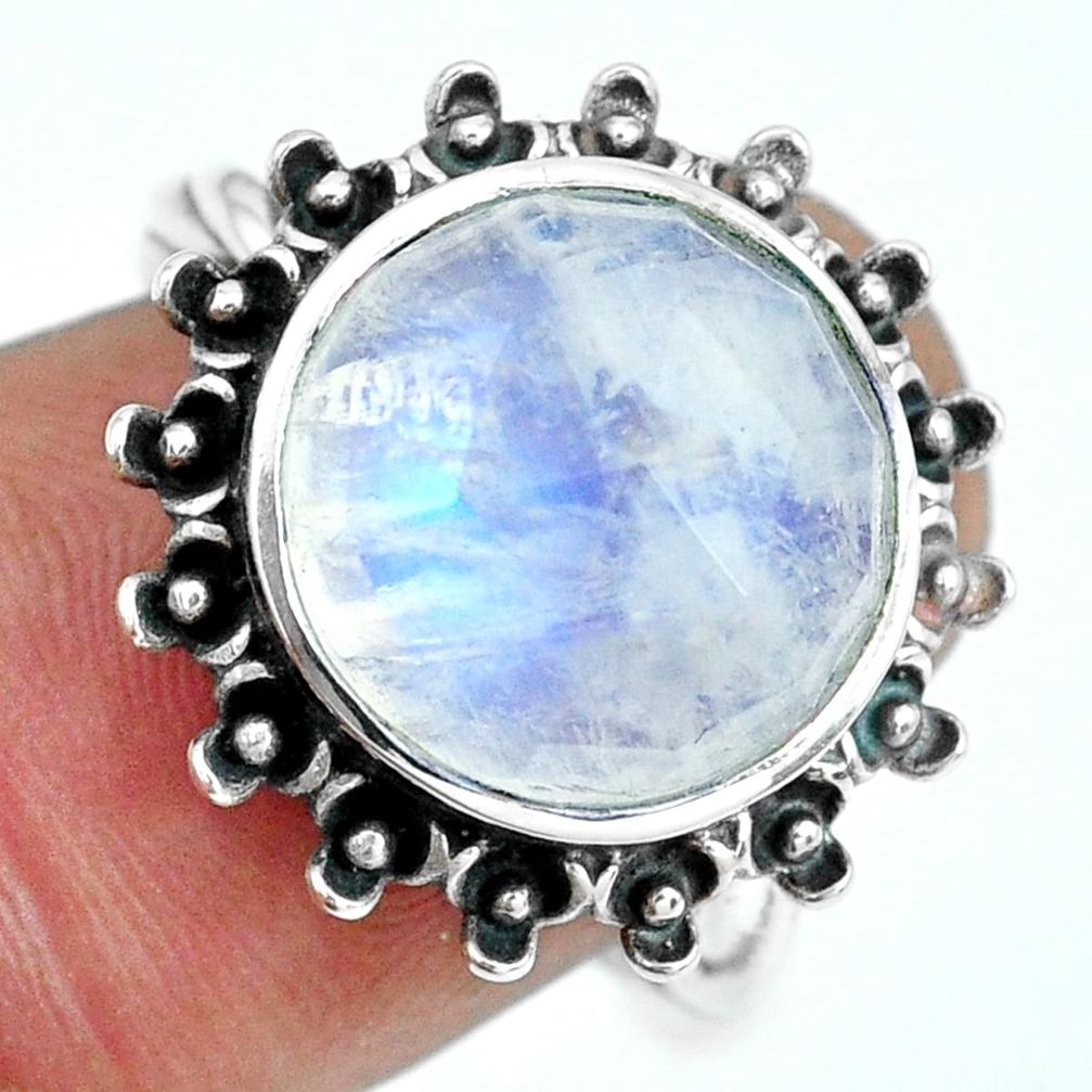 925 silver 7.22cts natural rainbow moonstone round solitaire ring size 6 p69840
