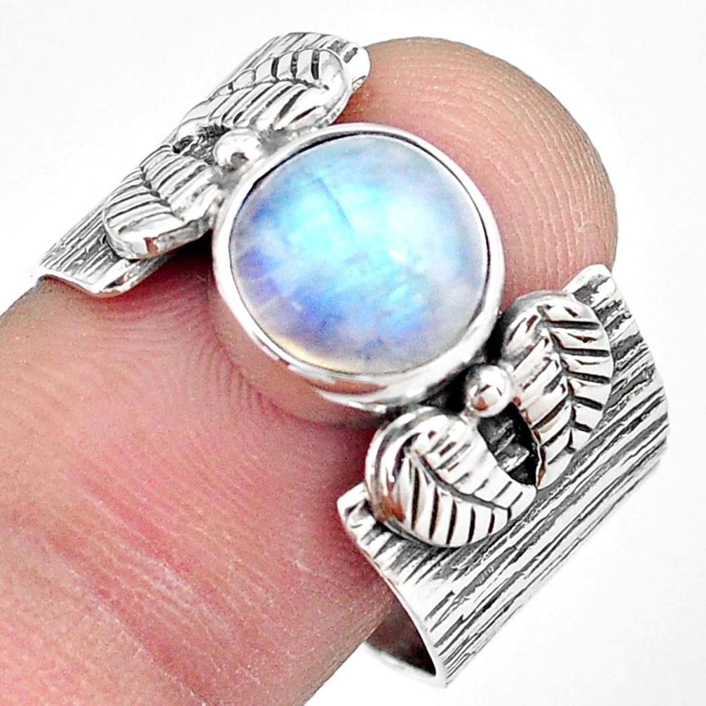 925 silver 5.18cts natural rainbow moonstone round solitaire ring size 9 p87876