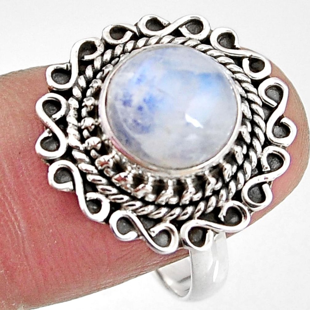 925 silver 4.92cts natural rainbow moonstone round solitaire ring size 8 p92289