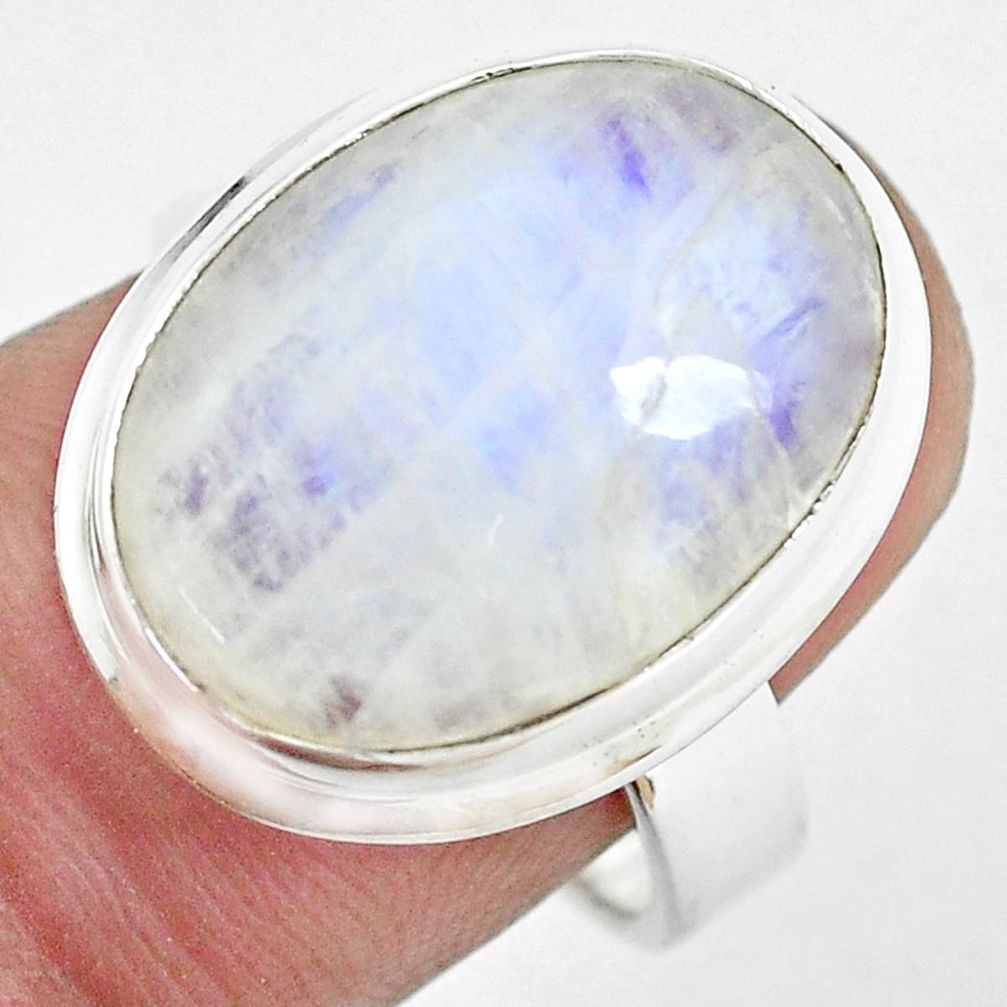 925 silver 14.72cts natural rainbow moonstone solitaire ring size 7.5 d31998