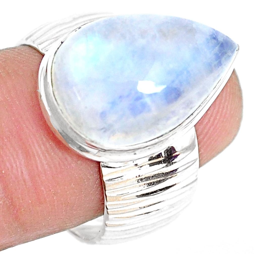925 silver 8.03cts natural rainbow moonstone solitaire ring size 7 p44424