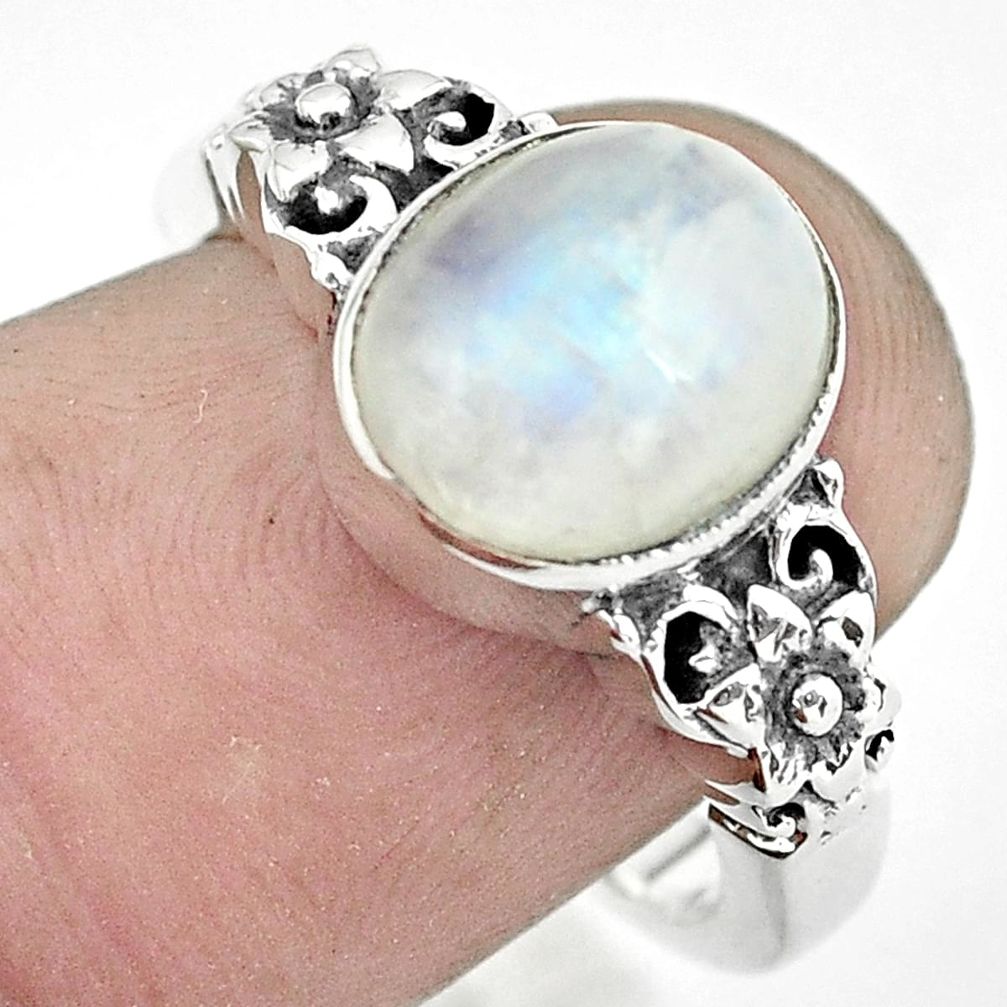 925 silver 4.36cts natural rainbow moonstone solitaire ring size 7 p55819