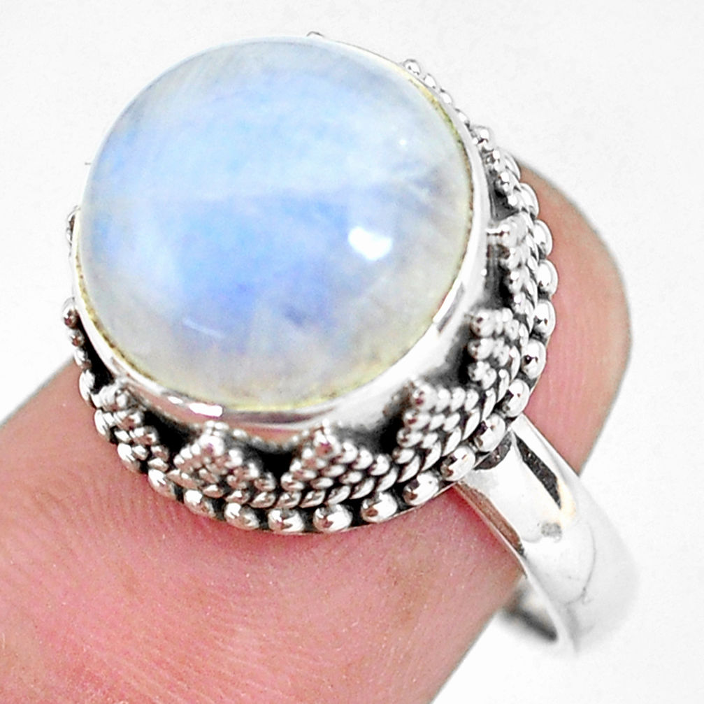 925 silver 7.62cts natural rainbow moonstone solitaire ring size 7.5 p56676