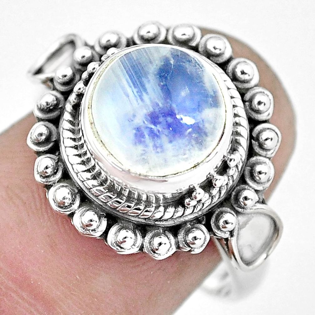 925 silver 5.10cts natural rainbow moonstone solitaire ring size 8 p57680