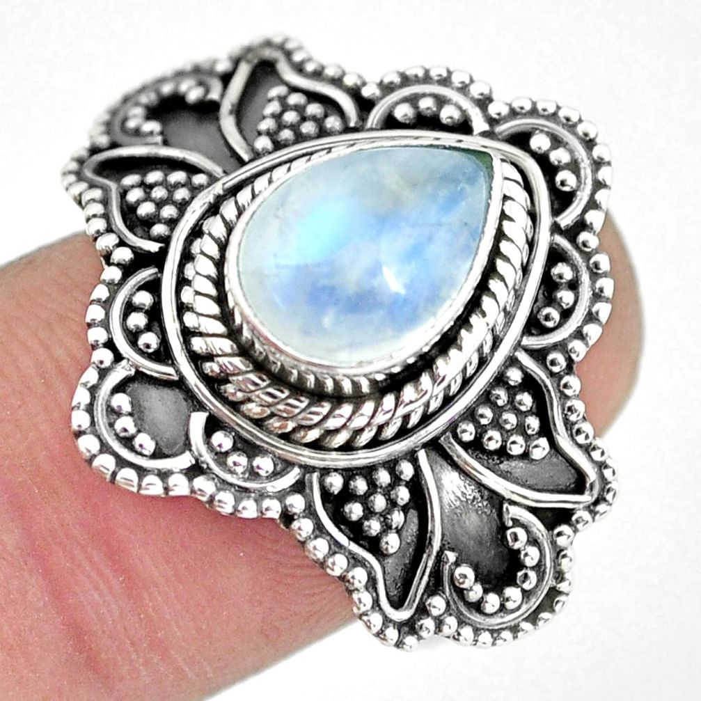 925 silver 2.68cts natural rainbow moonstone solitaire ring size 7.5 p57860