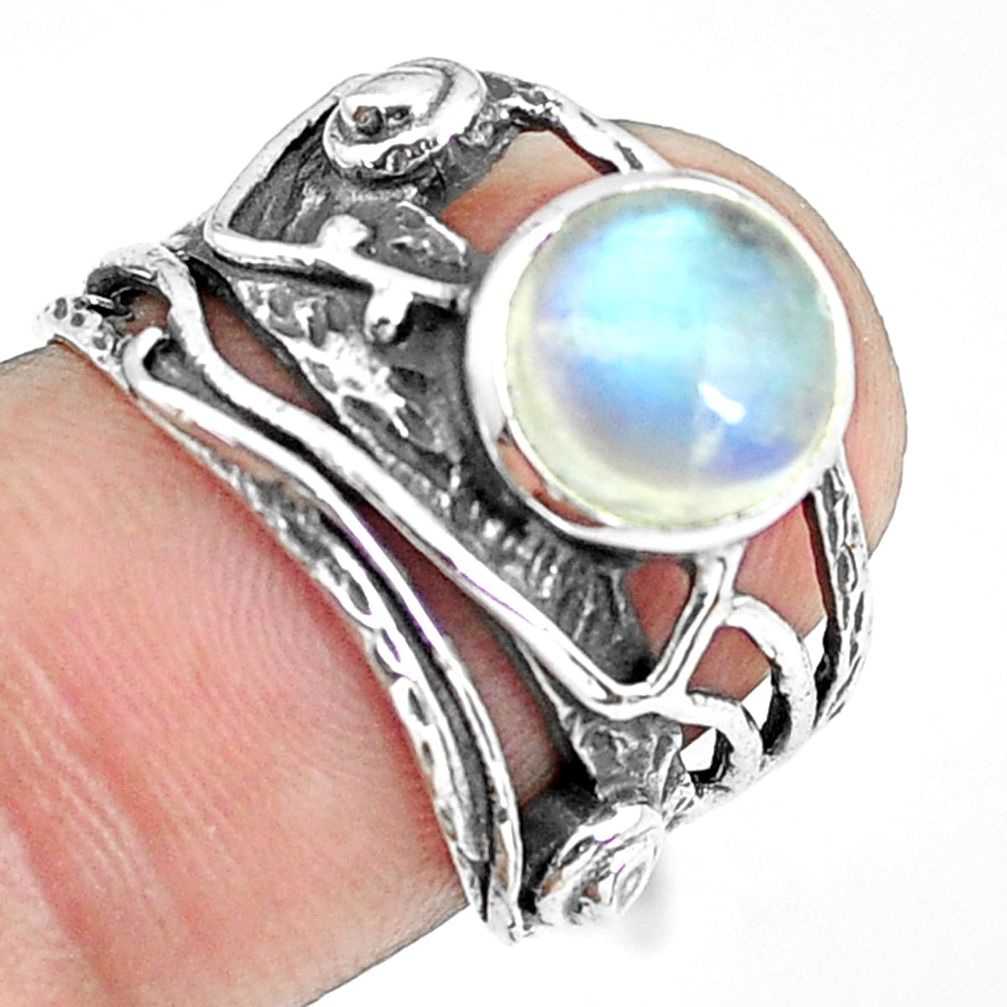 925 silver 2.93cts natural rainbow moonstone solitaire ring size 6.5 p61920