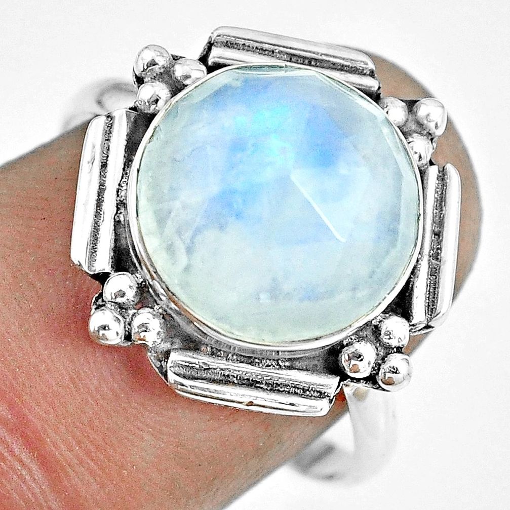 925 silver 5.96cts natural rainbow moonstone solitaire ring size 8.5 p70078
