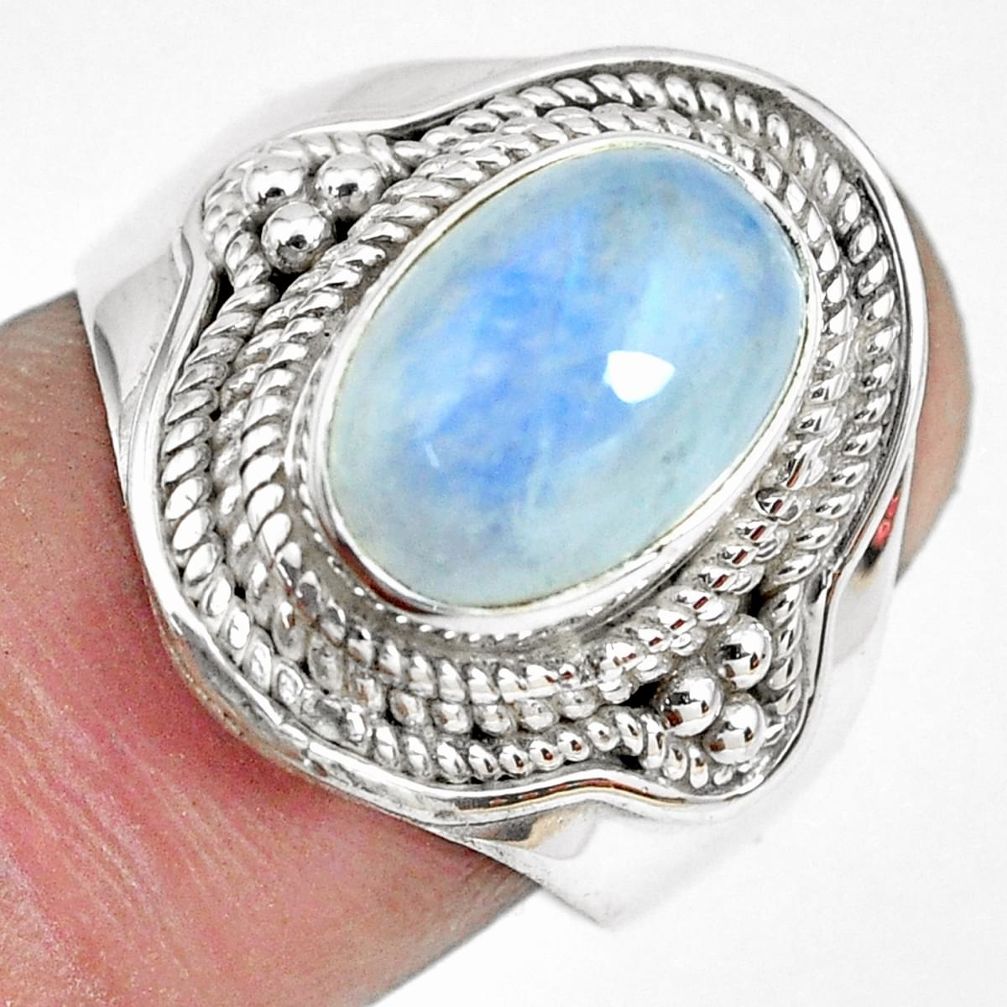 925 silver 4.21cts natural rainbow moonstone solitaire ring size 8 p70129