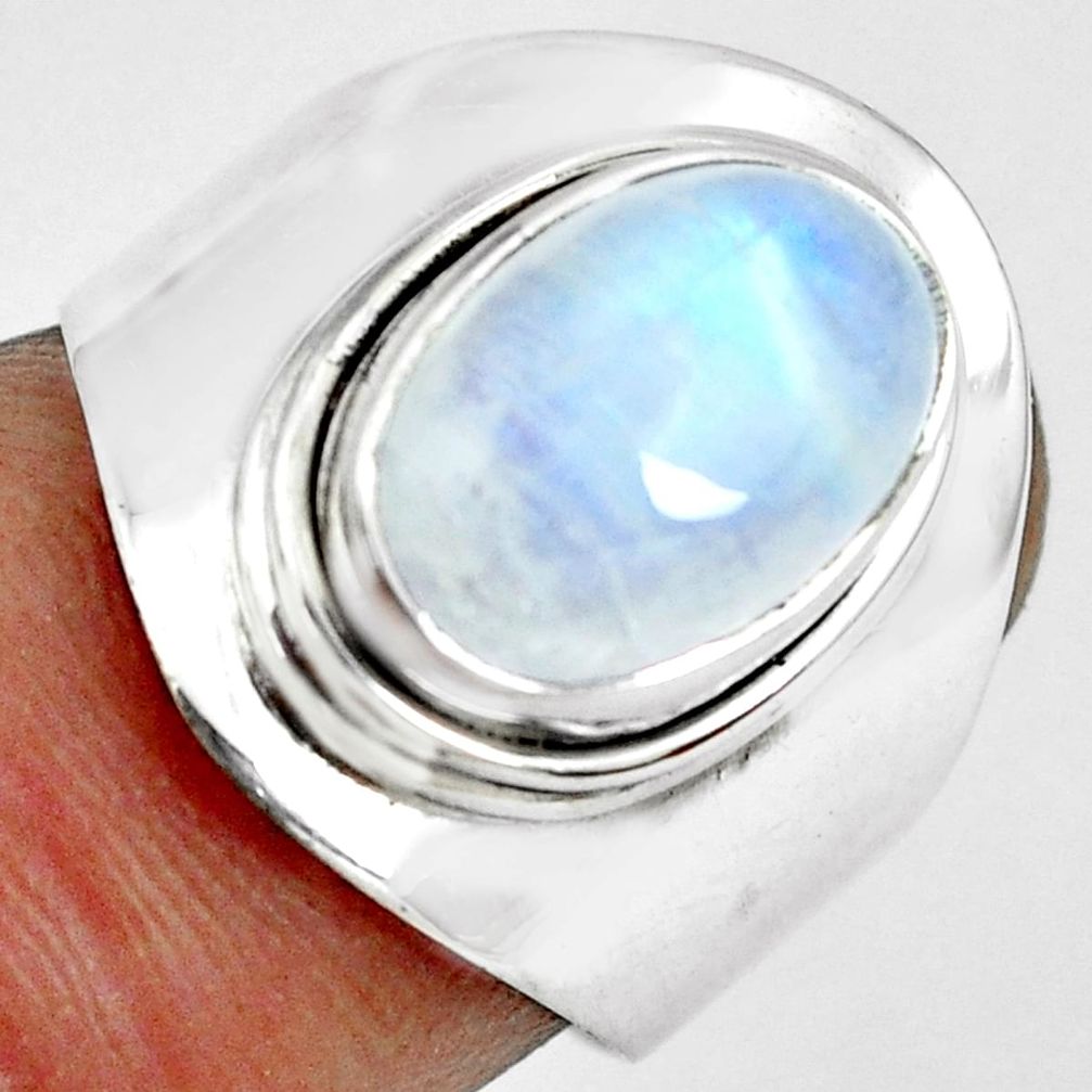 925 silver 4.20cts natural rainbow moonstone solitaire ring size 6.5 p70148
