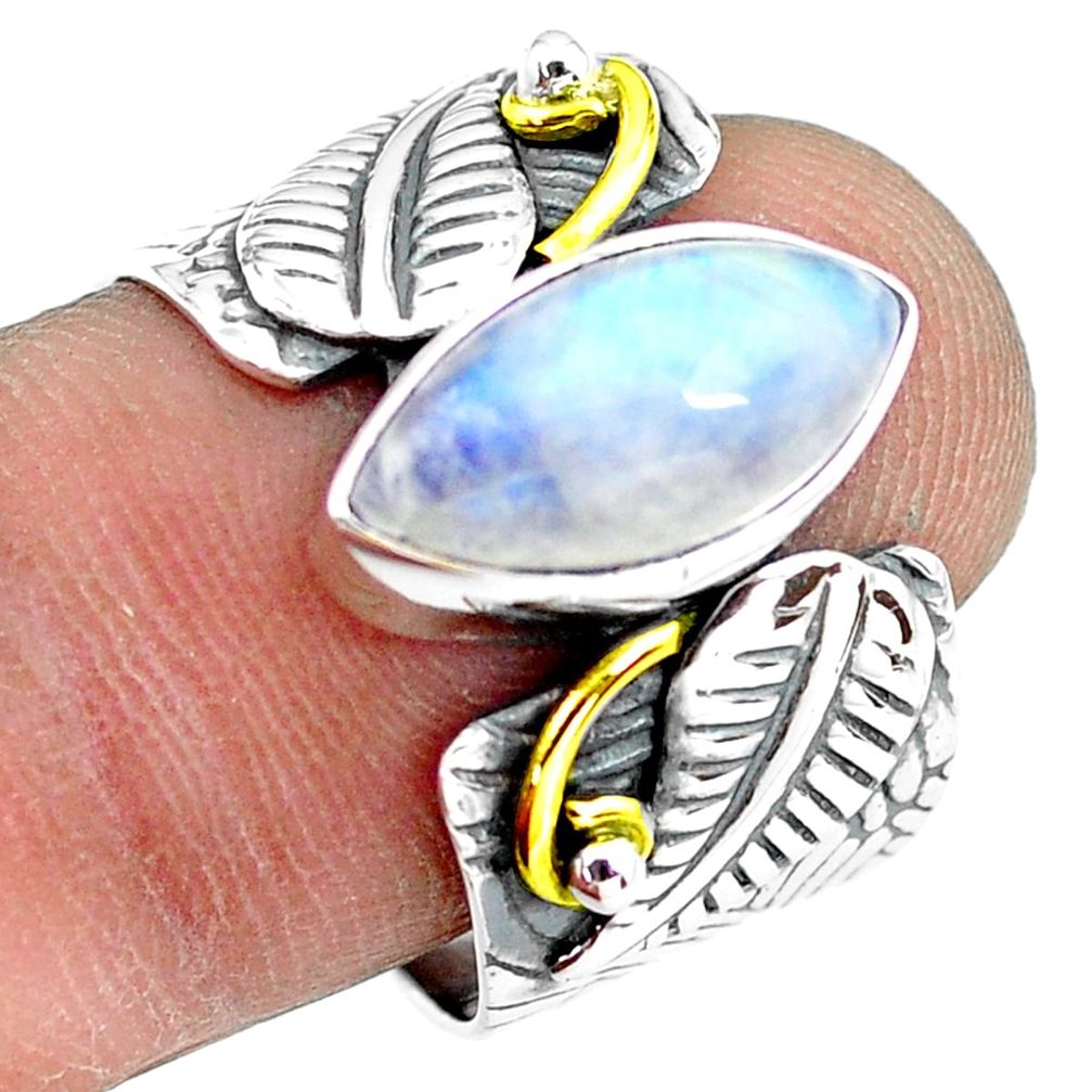 925 silver 6.20cts natural rainbow moonstone solitaire ring size 8.5 p77198
