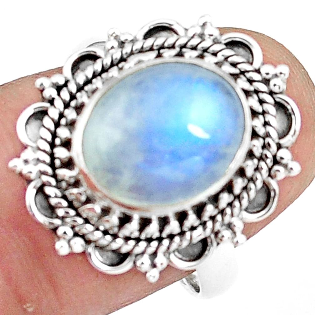 925 silver 4.91cts natural rainbow moonstone solitaire ring size 7.5 p78857