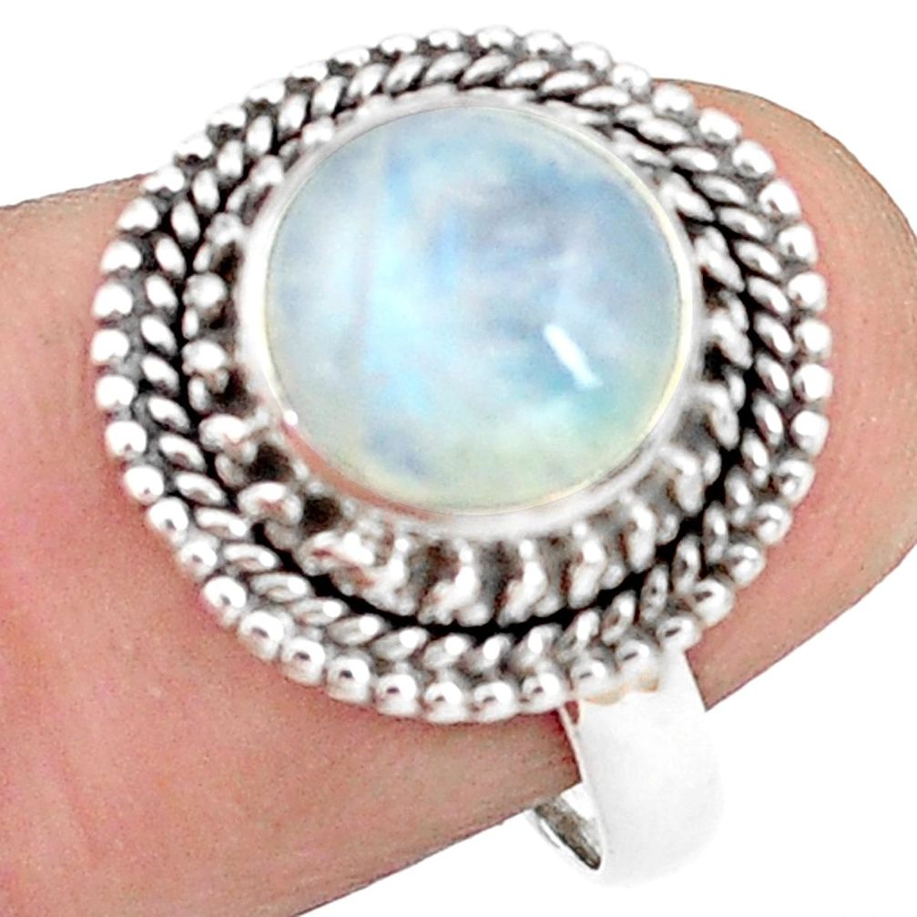 925 silver 4.68cts natural rainbow moonstone solitaire ring size 7.5 p78888