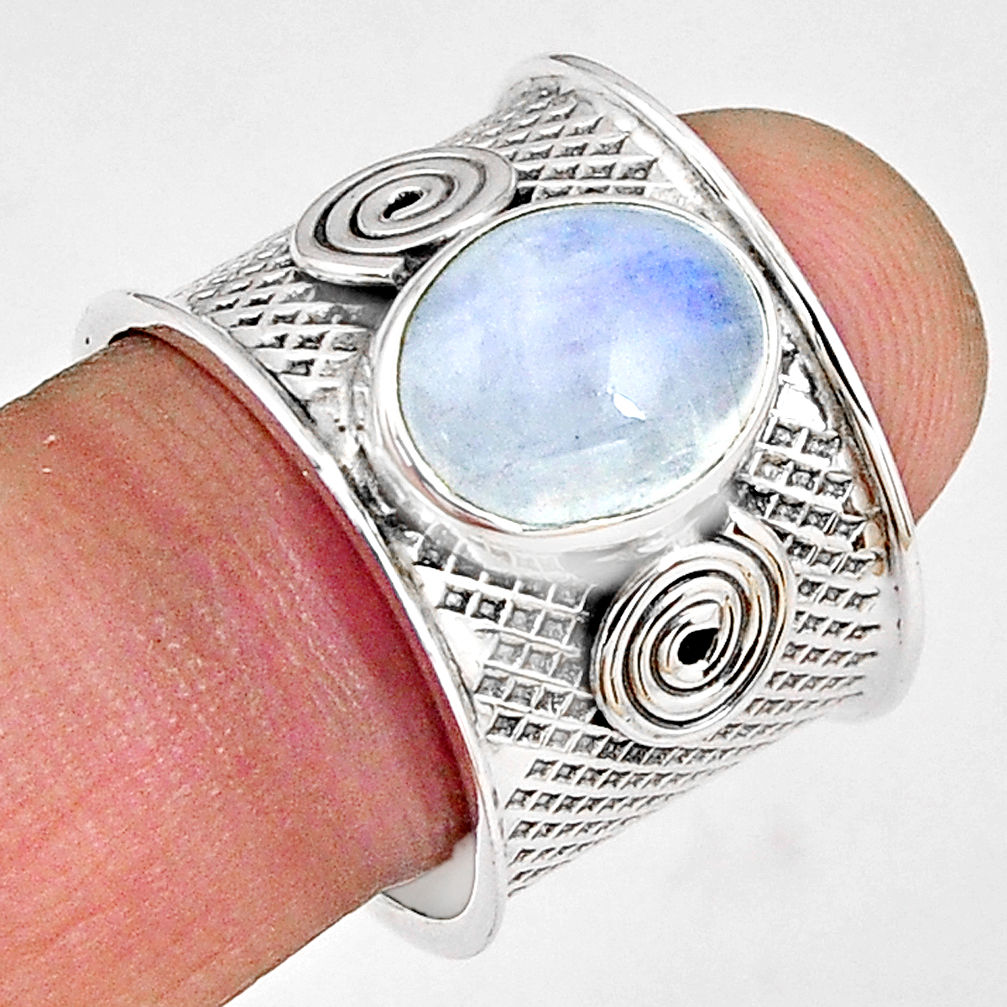 925 silver 5.18cts natural rainbow moonstone solitaire ring size 8.5 p89437